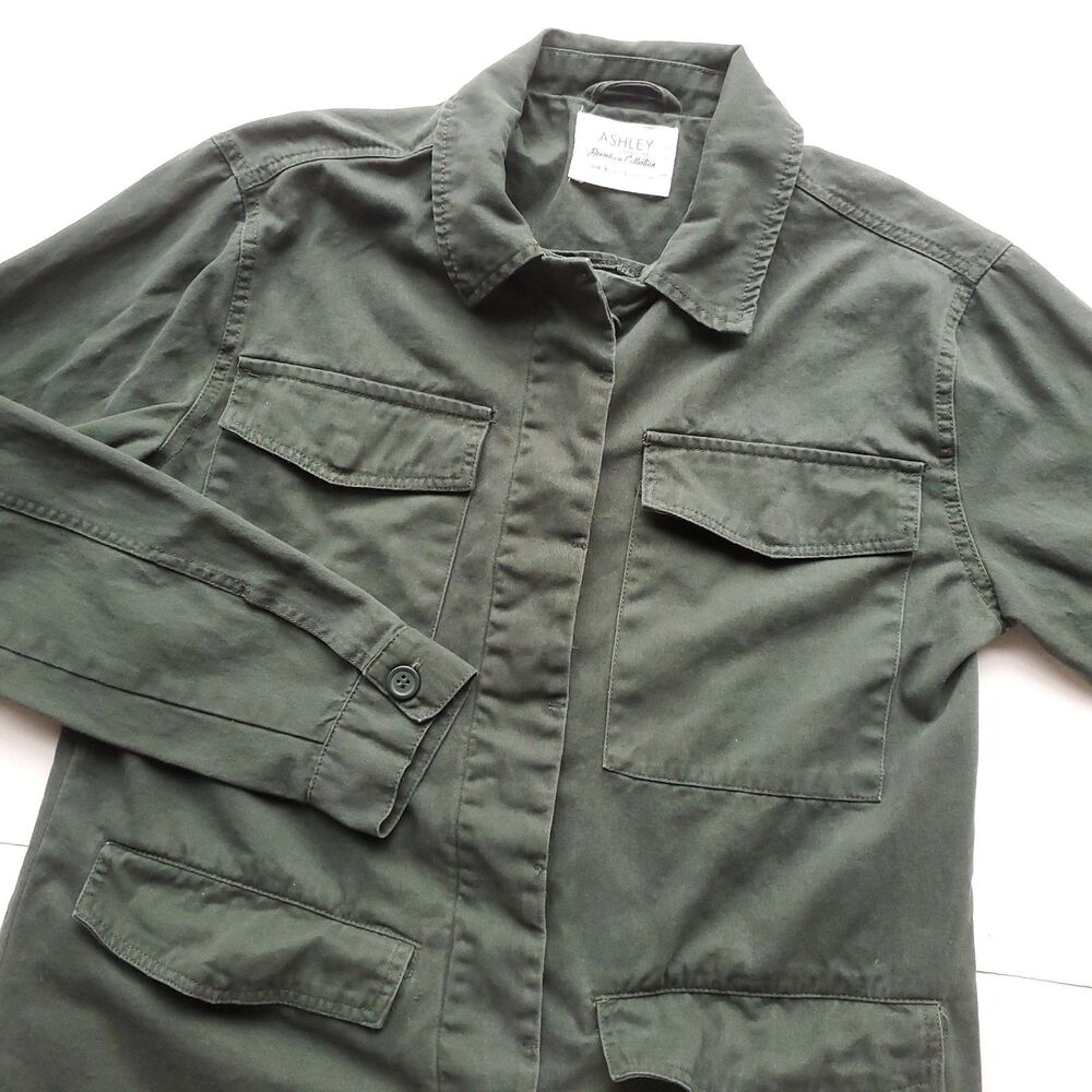 Utility Jacket Womens S Green 100% Cotton Military Army Button Front Grunge